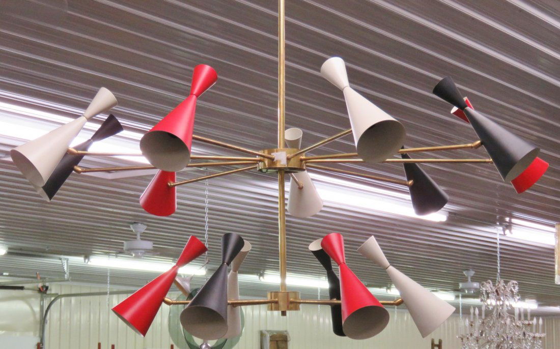 ITALIAN MODERN CHANDELIER w/ METAL SHADES (1 of 4)