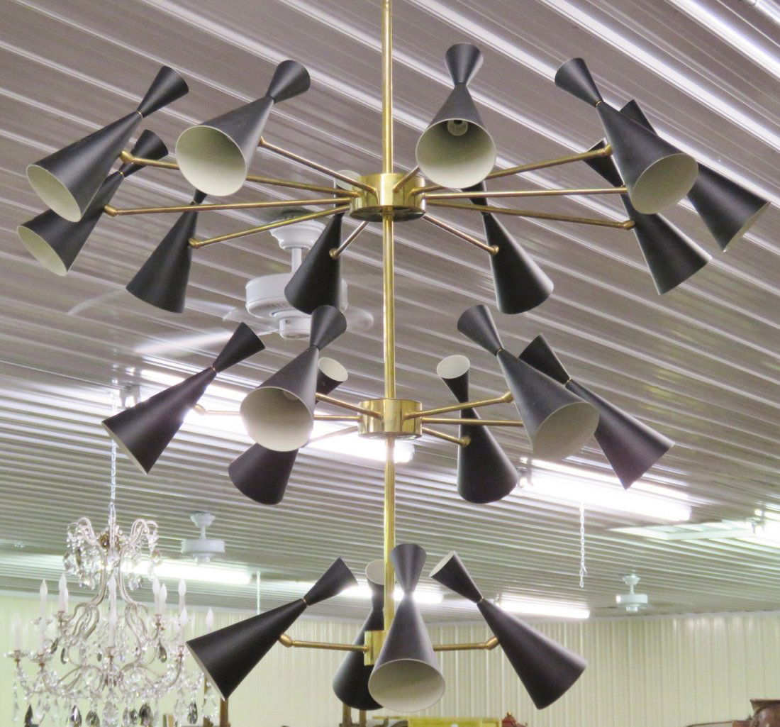 ITALIAN MODERN 3 TIER MODERN CHANDELIER w/ BLACK METAL (1 of 4)