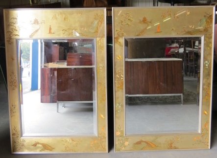 Pair LeBARGE CHINOISERIE REVERSE PAINTED MIRRORS (1 of 6)