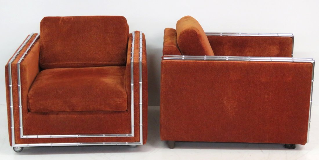Pair 1970'S MODERN CHROME UPHOLSTERED LOUNGE CHAIRS (1 of 4)