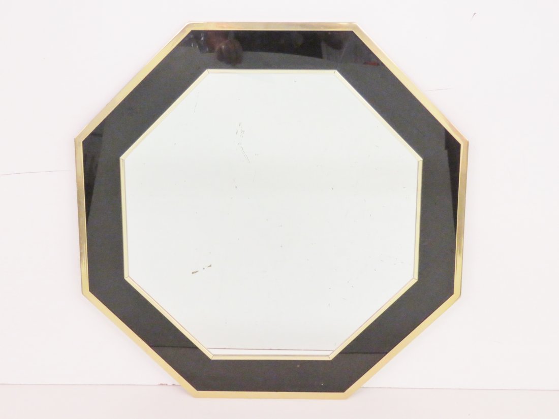 ITALIAN MODERN OCTAGONAL BRASS & BLACK GLASS MIRROR (1 of 4)