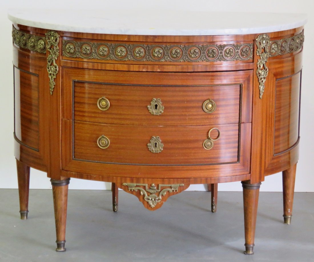 LOUIS XVI STYLE BRONZE MOUNTED DEMILUNE COMMODE (1 of 8)