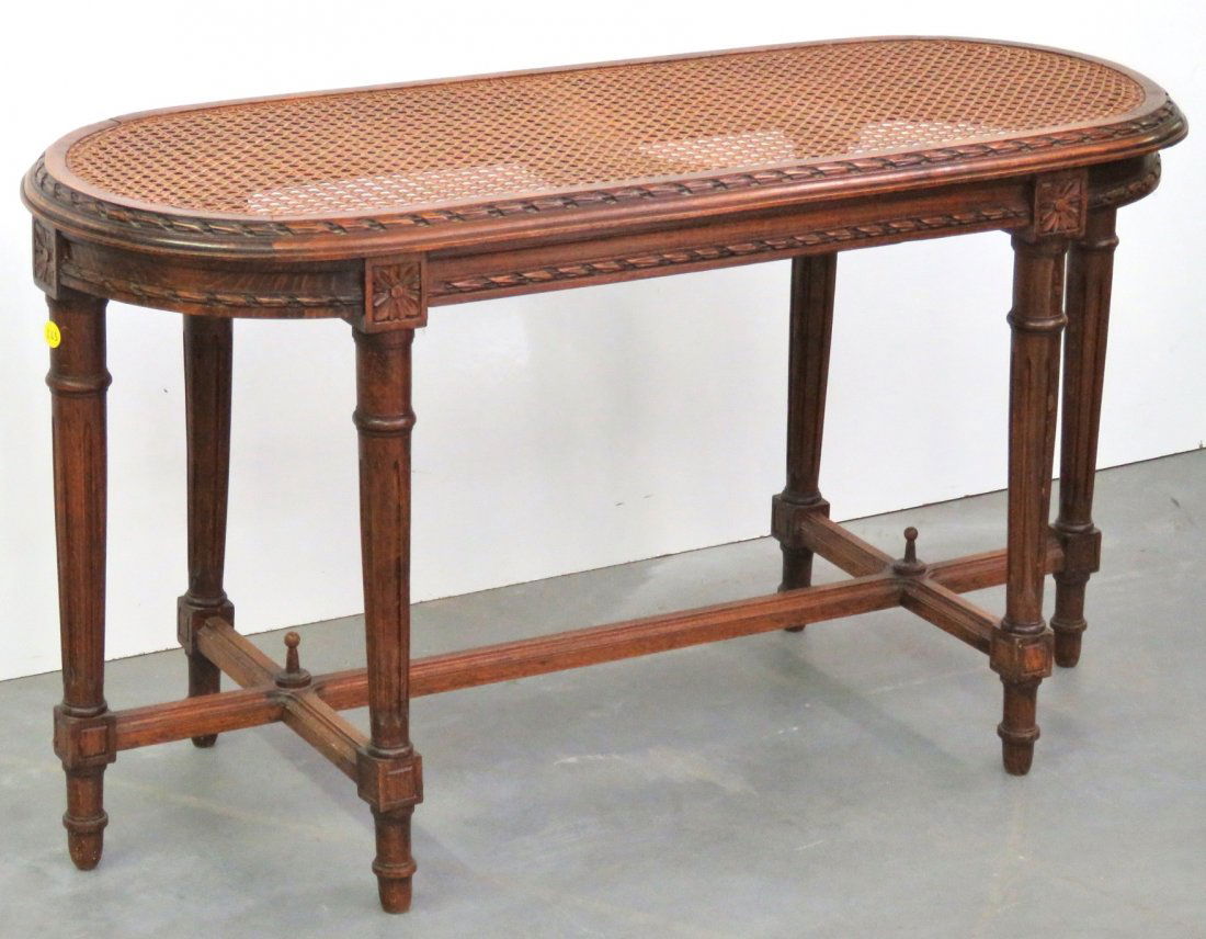 ANTIQUE LOUIS XVI STYLE CANED 6 LEGGED BENCH (1 of 3)