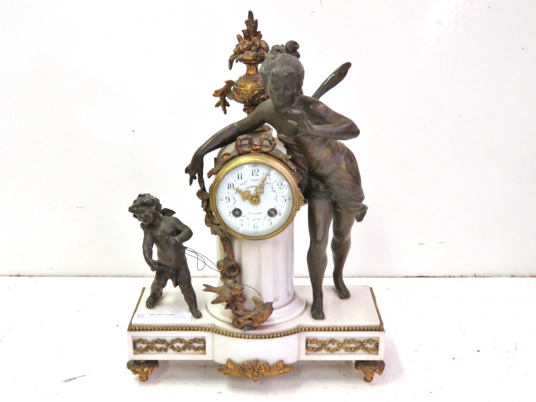 ANTIQUE FRENCH FIGURAL CLOCK w/ FAIRY & CHERUB (1 of 6)