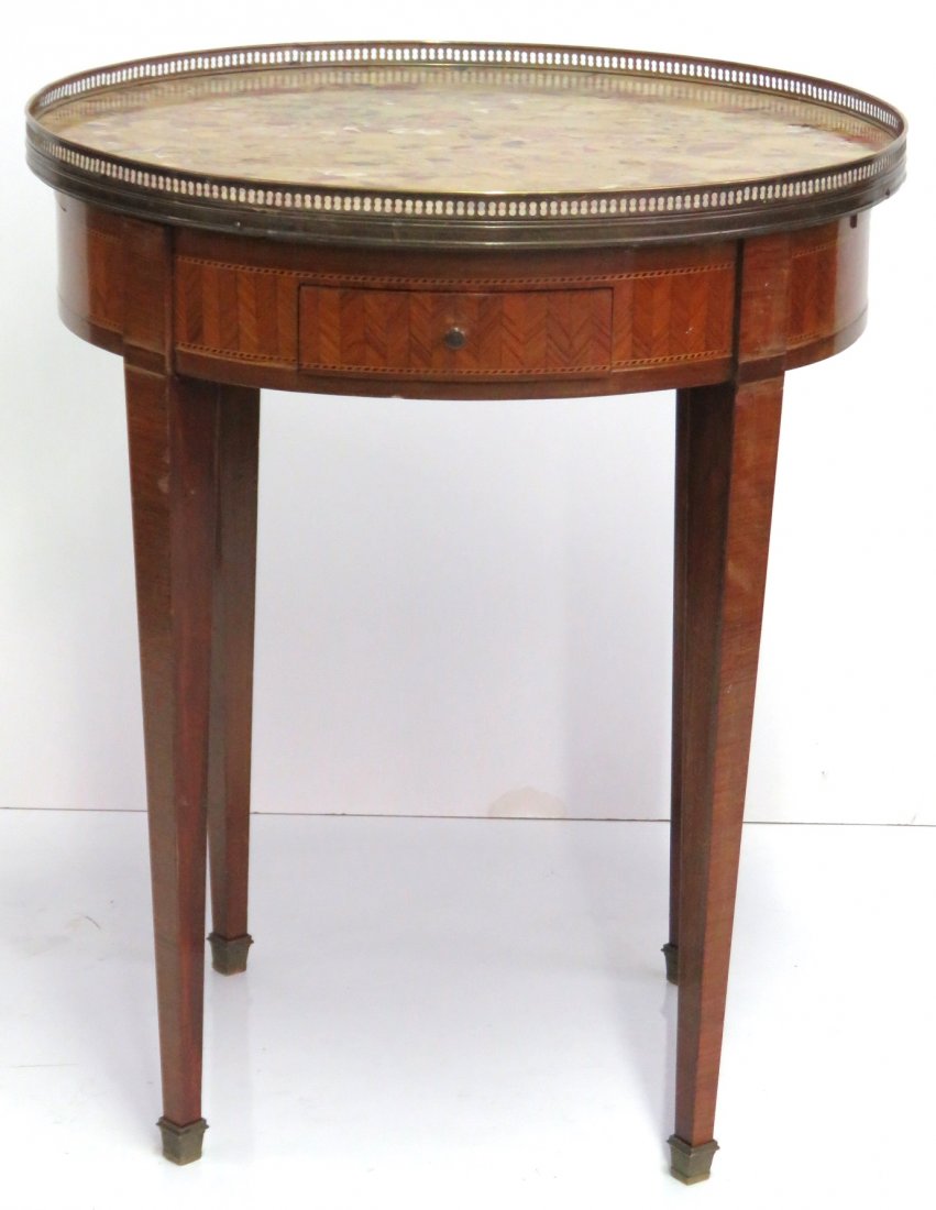 FRENCH PARQUETRY MARBLETOP BOUILLOTTE TABLE (1 of 5)