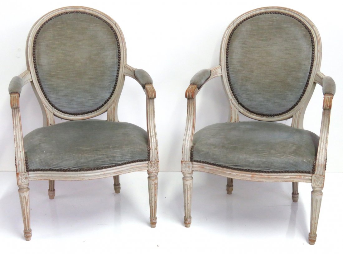 PAIR ANTIQUE FRENCH PAINTED FAUTEUILS (1 of 5)