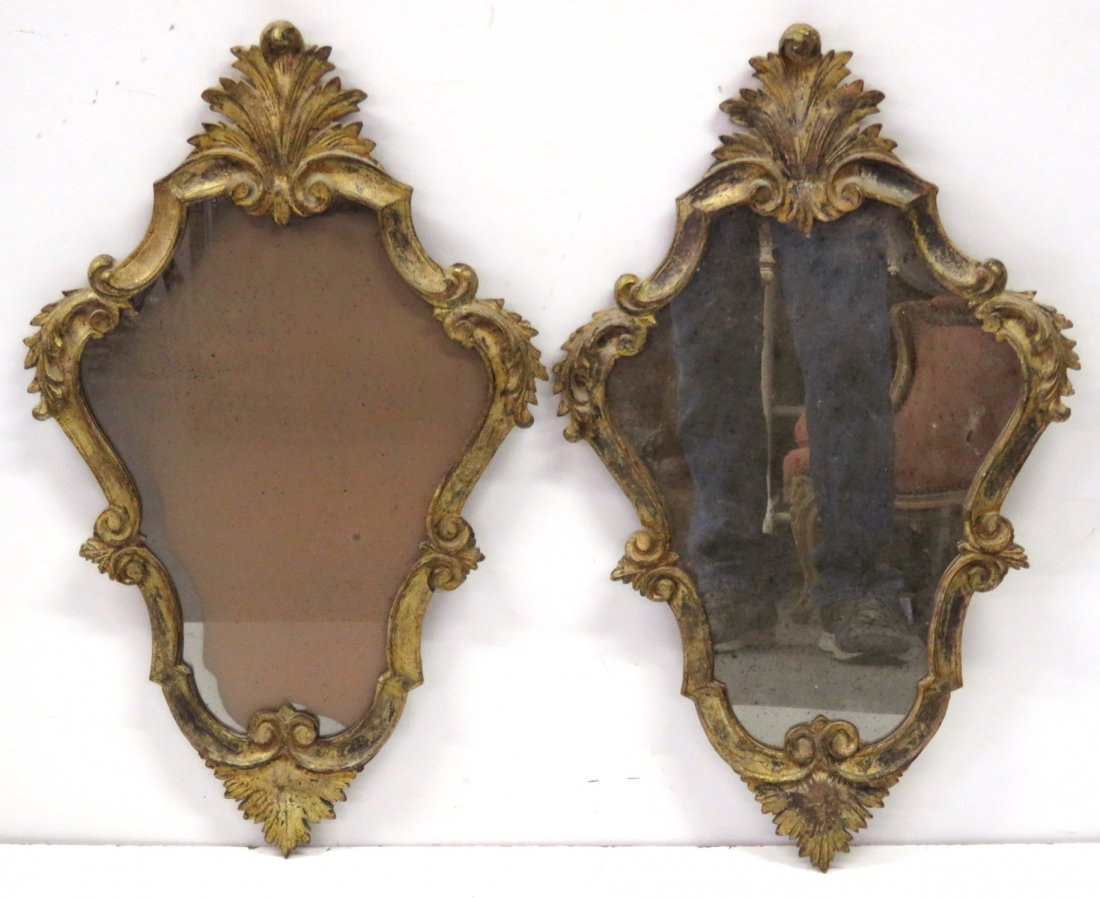 PAIR ANTIQUE ITALIAN GILT CARVED 25" x 15"  MIRRORS (1 of 5)