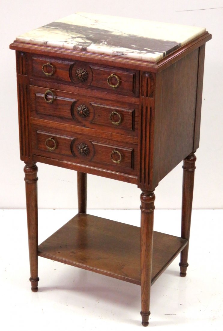ANTIQUE FRENCH OAK MARBLETOP NIGHTSTAND (1 of 4)