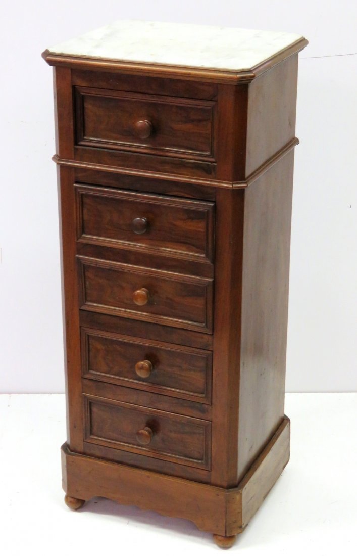 ANTIQUE FRENCH WALNUT MARBLETOP NIGHTSTAND (1 of 4)