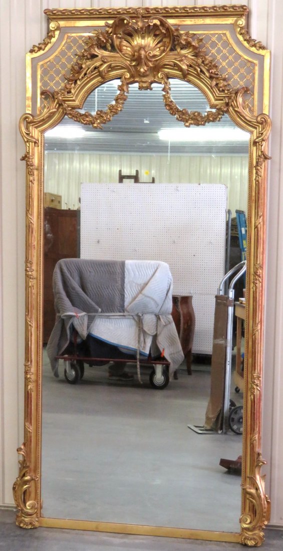 ANTIQUE FRENCH 90'' X 46'' GILT TRUMEAU MIRROR (1 of 4)