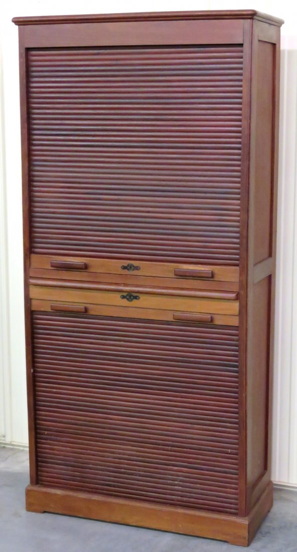LARGE MAHOGANY ROLLFRONT FILE CABINET (1 of 4)