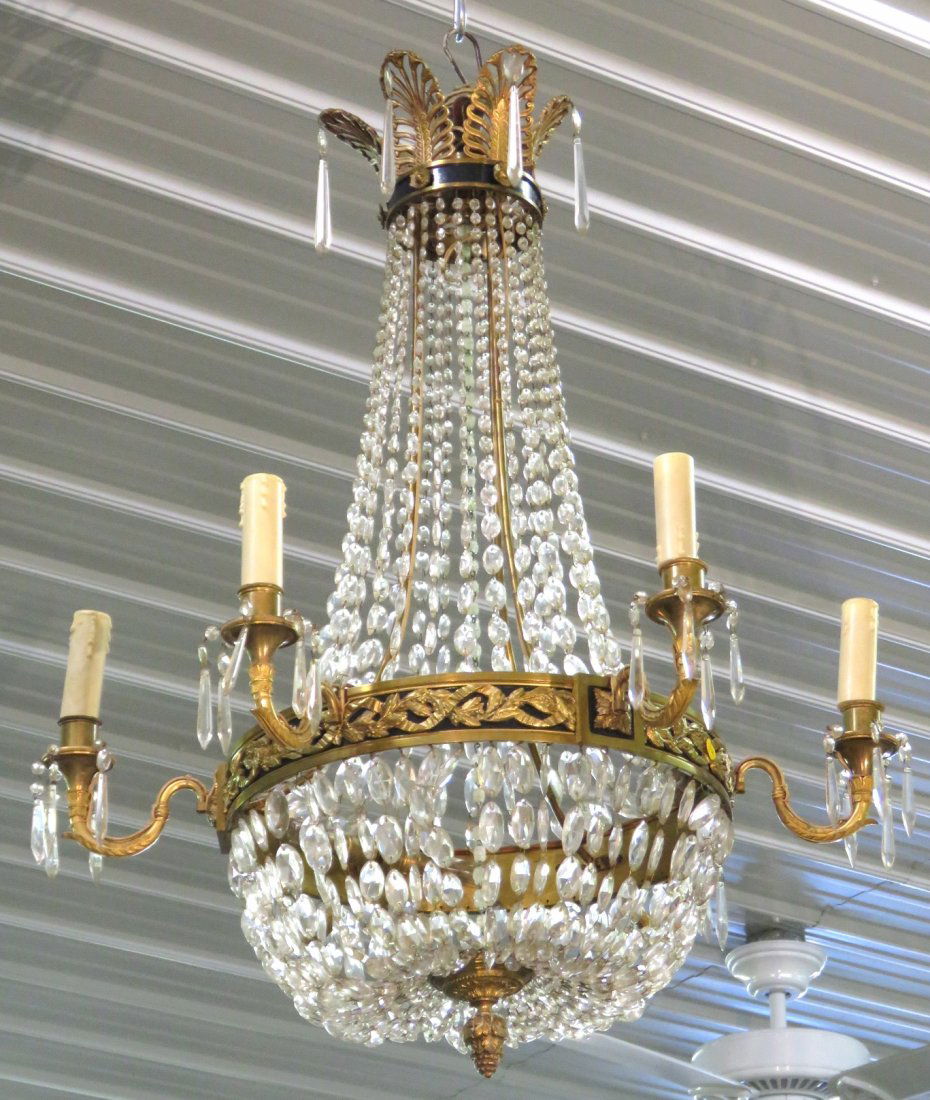 ANTIQUE FRENCH EMPIRE STYLE BEADED CRYSTAL CHANDELIER (1 of 5)