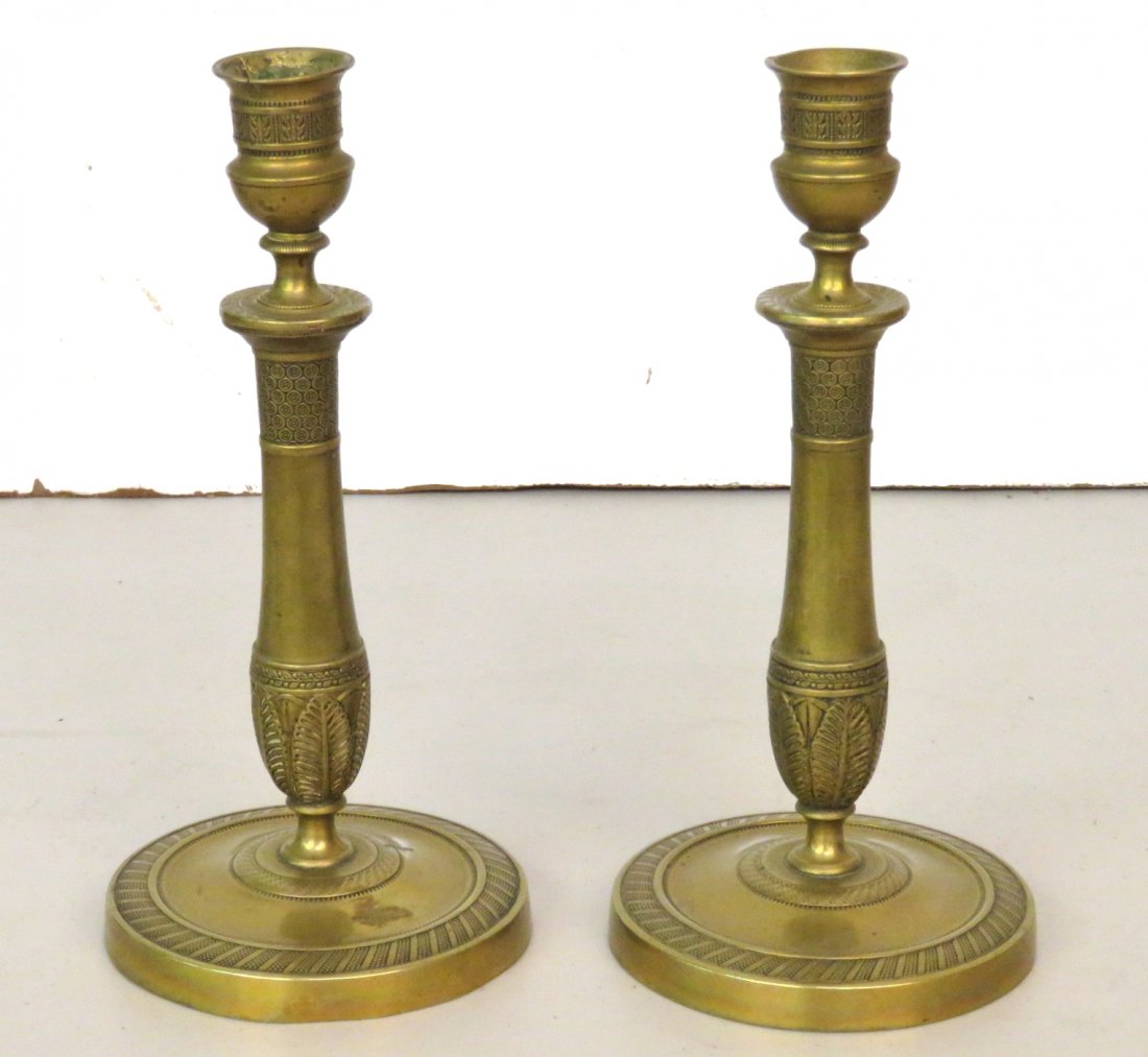 Pair 9 1/2" ANTIQUE FRENCH EMPIRE BRONZE CANDLESTICKS (1 of 4)