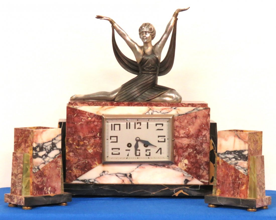 3 pc. FRENCH ART DECO MARBLE CLOCK SET (1 of 7)
