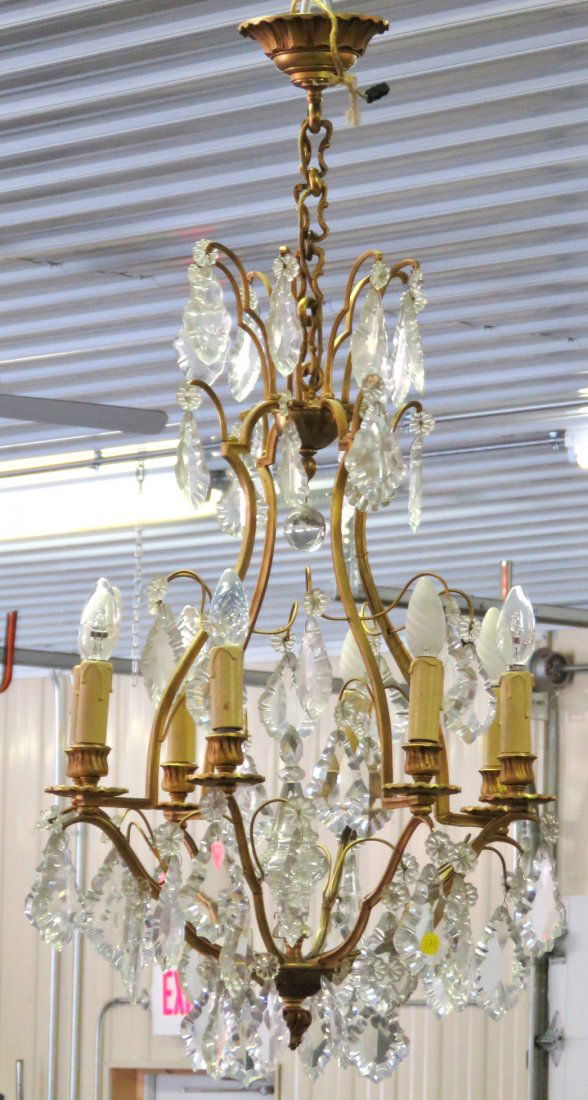 FRENCH GILT BRONZE & CRYSTAL BIRDCAGE CHANDELIER (1 of 3)