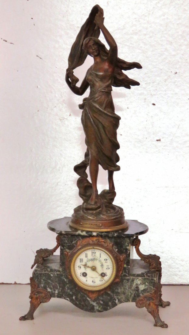 ANTIQUE FRENCH FIGURAL SPELTER & MARBLE CLOCK (1 of 9)