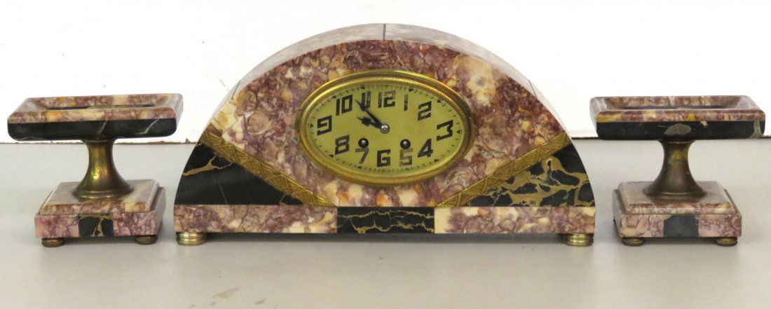 3 pc. FRENCH ART DECO MARBLE CLOCK SET (1 of 3)