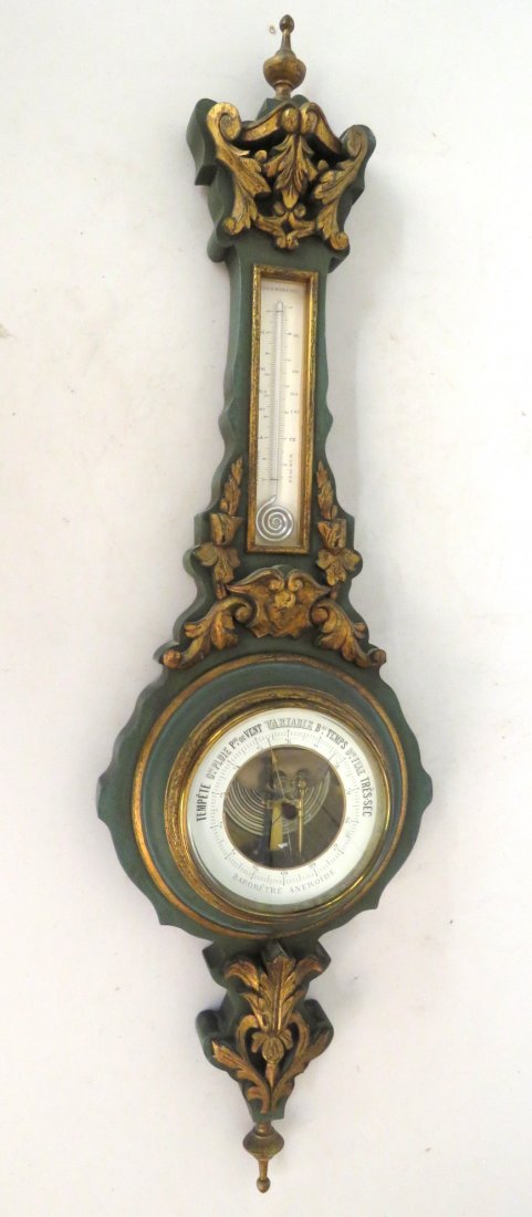 VINTAGE FRENCH PAINTED & GILT BAROMETER (1 of 6)