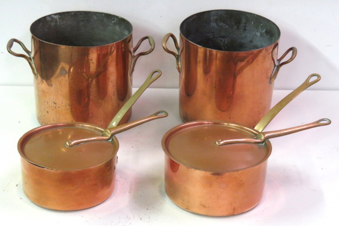 4 FRENCH TIN LINED COPPER POTS (1 of 4)