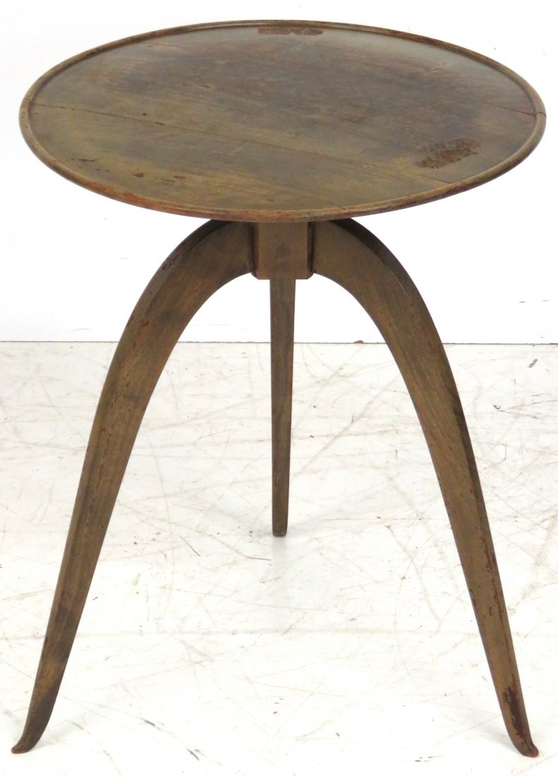 EMILE JACQUES RUHLMANN ART DECO WINE TABLE: Mahogany. Signed Ruhlmann. 25 1/4"h. x 19 3/4"diam.