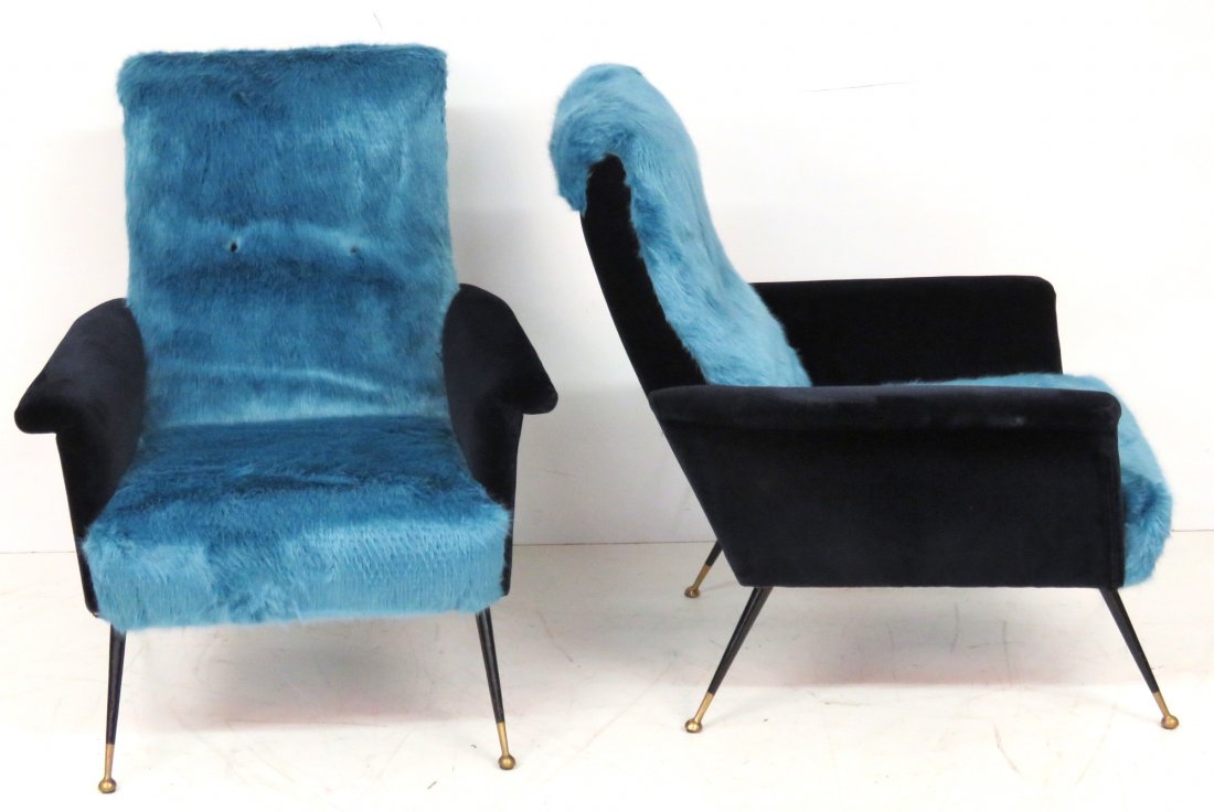 Pair ITALIAN MODERN BLUE LOUNGE CHAIRS (1 of 5)