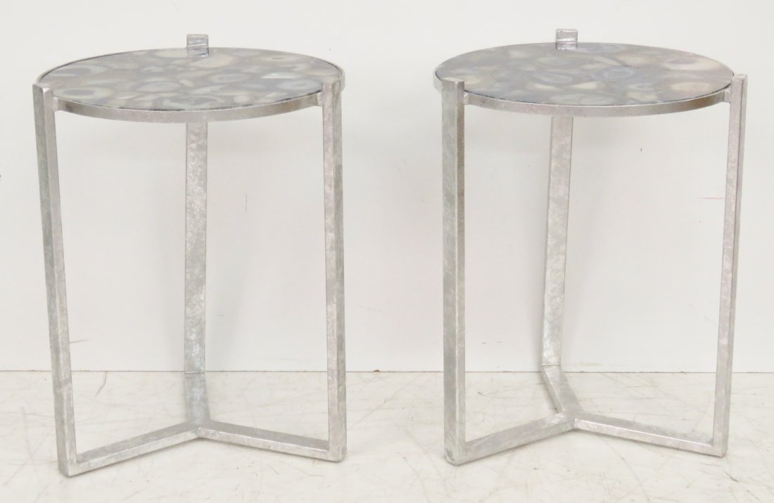 Pair MODERN DESIGN ROUND TABLES w/ SPECIMEN TOPS (1 of 4)