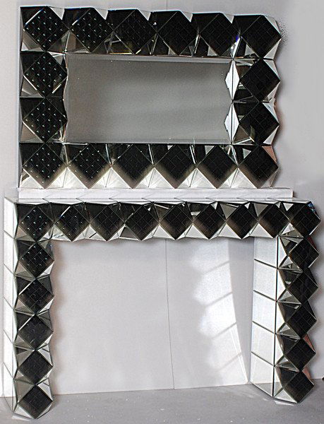 TWO-TONE CUBISM MIRRORED CONSOLE w/ MIRROR (1 of 3)