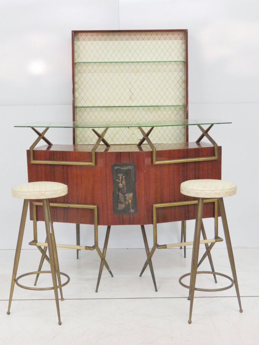 MODERN 4 PIECE BAR SET w/ BACK BAR attr. GIO PONTI (1 of 9)