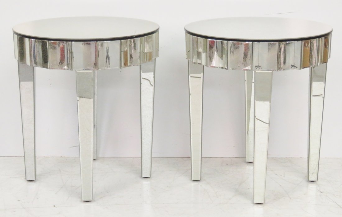 Pair MODERN DESIGN ROUND MIRRORED TABLES (1 of 4)
