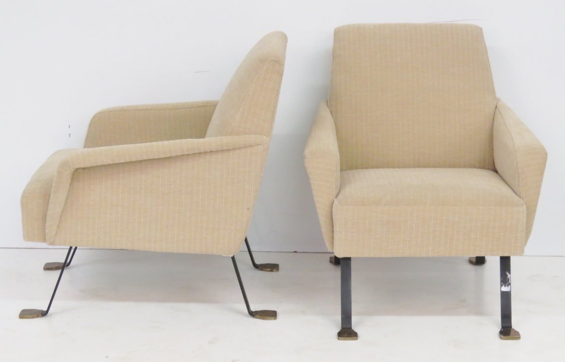 Pair SAPORITI STYLE IRON & BRONZE LEG LOUNGE CHAIRS (1 of 3)