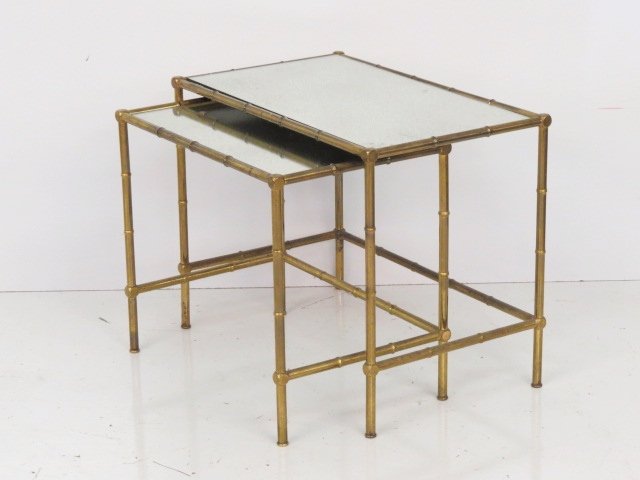 BRASS NESTING TABLES w/ MIRROR TOPS (1 of 4)