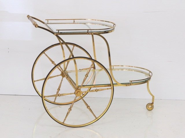 ITALIAN BRASS & GLASS TEA CART (1 of 6)