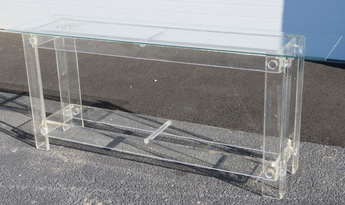 MODERN LUCITE GLASSTOP SOFA TABLE (1 of 4)