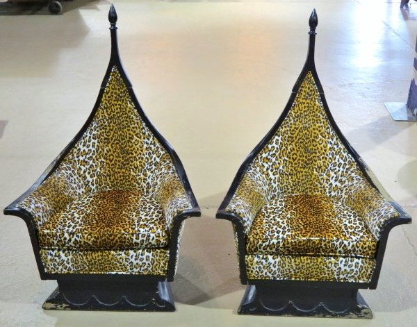 Pair 1960's MODERN LEOPARD PRINT HIGHBACK CHAIRS (1 of 7)