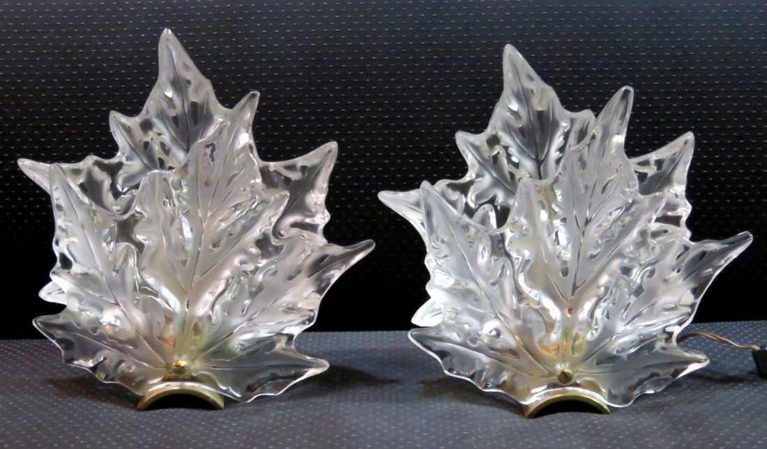 Pair LALIQUE FRENCH CRYSTAL LEAF FORM LAMPS (1 of 10)
