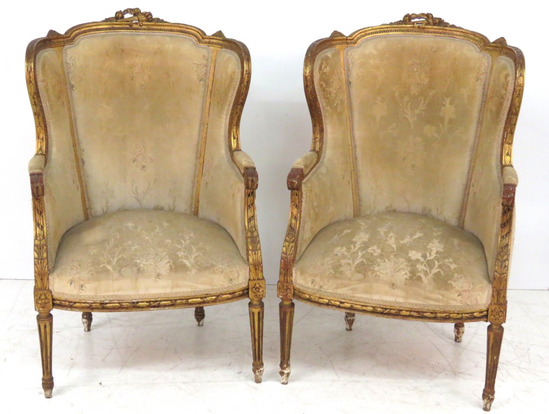 Pair ANTIQUE FRENCH GILT CARVED FAUTEUILS (1 of 7)