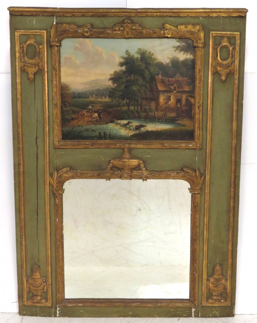 ANTIQUE FRENCH TRUMEAU MIRROR w/ OIL PAINTING (1 of 8)