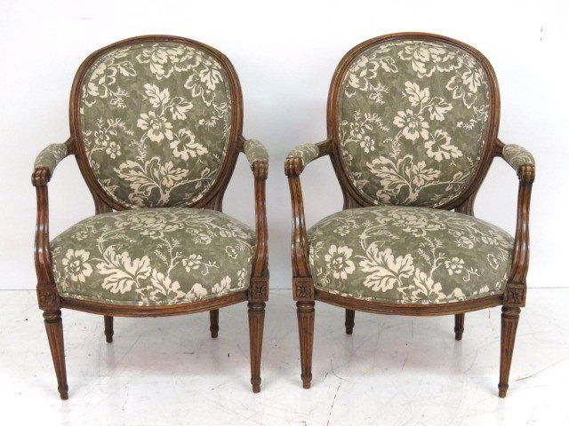Pair ANTIQUE LOUIS XVI STYLE PEGGED FAUTEUILS (1 of 7)