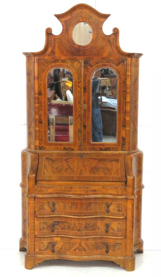 ANTIQUE ITALIAN INLAID WALNUT SECRETARY BOOKCASE DESK (1 of 8)
