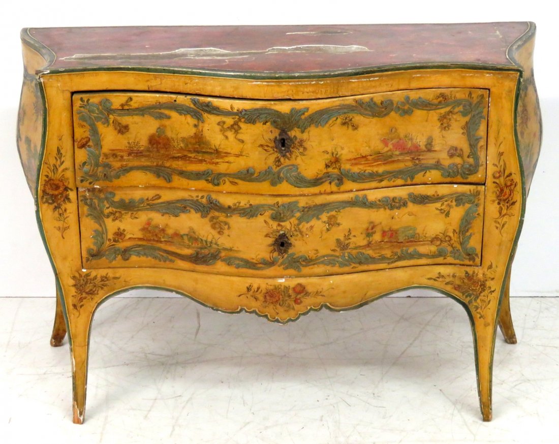 18th c. ITALIAN LACQUER PAINT DECORATED COMMODE (1 of 6)