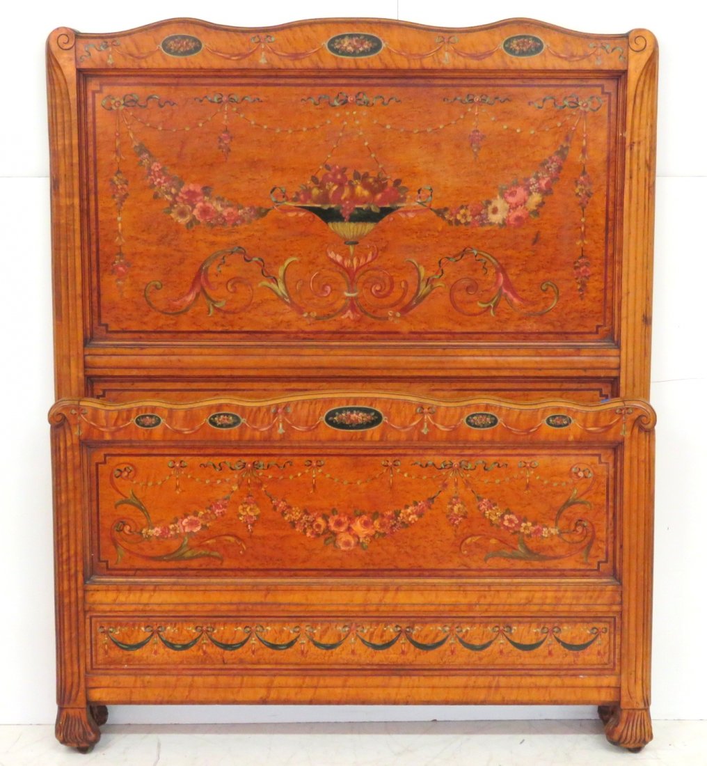 ANTIQUE ADAMS STYLE PAINT DECORATED BED (1 of 6)