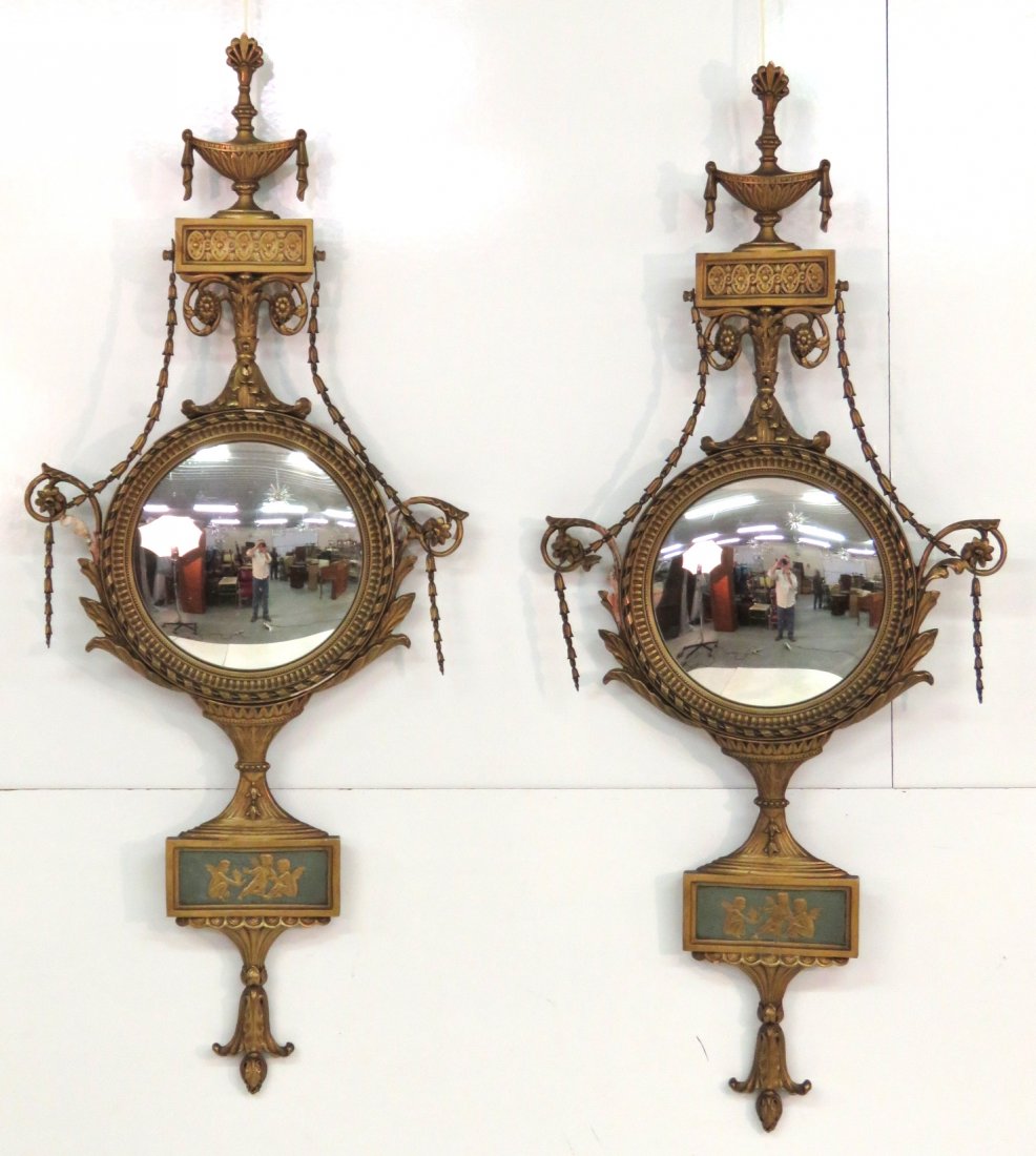 Pair ANTIQUE ADAMS STYLE GILT MIRRORS w/ CHERUBS (1 of 7)