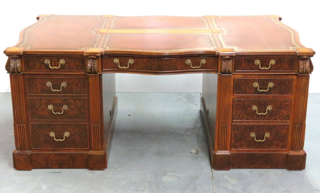 MAITLAND SMITH GEORGIAN STYLE LEATHERTOP PARTNERS DESK (1 of 7)