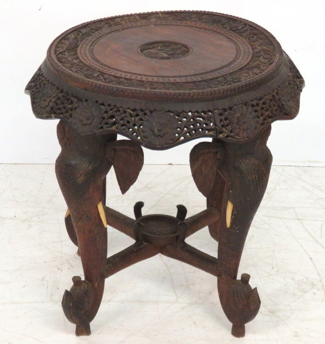 ASIAN CARVED ELEPHANT HEAD TABLE (1 of 5)