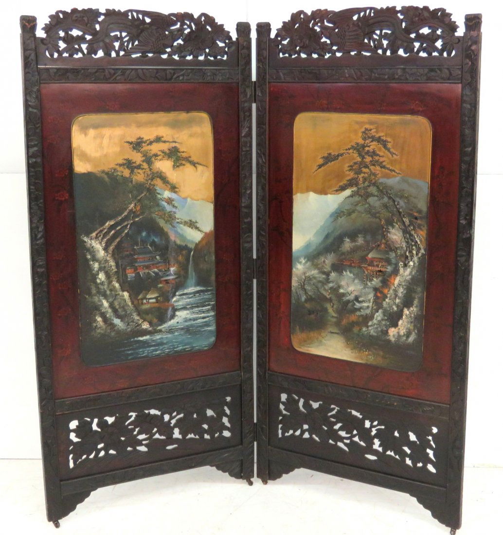 ANTIQUE CHINESE DRESSING SCREEN w/ APPLIED CARVINGS (1 of 6)