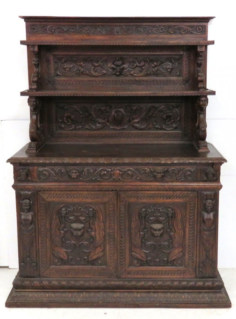 19th c. ANTIQUE ITALIAN CUPBOARD w/ DESK (1 of 4)