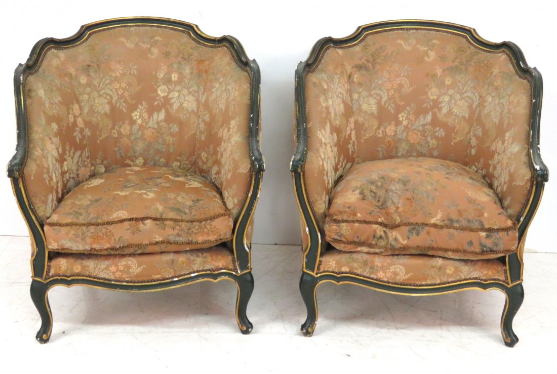 Pair ANTIQUE ITALIAN PAINTED CARVED BERGERES (1 of 4)