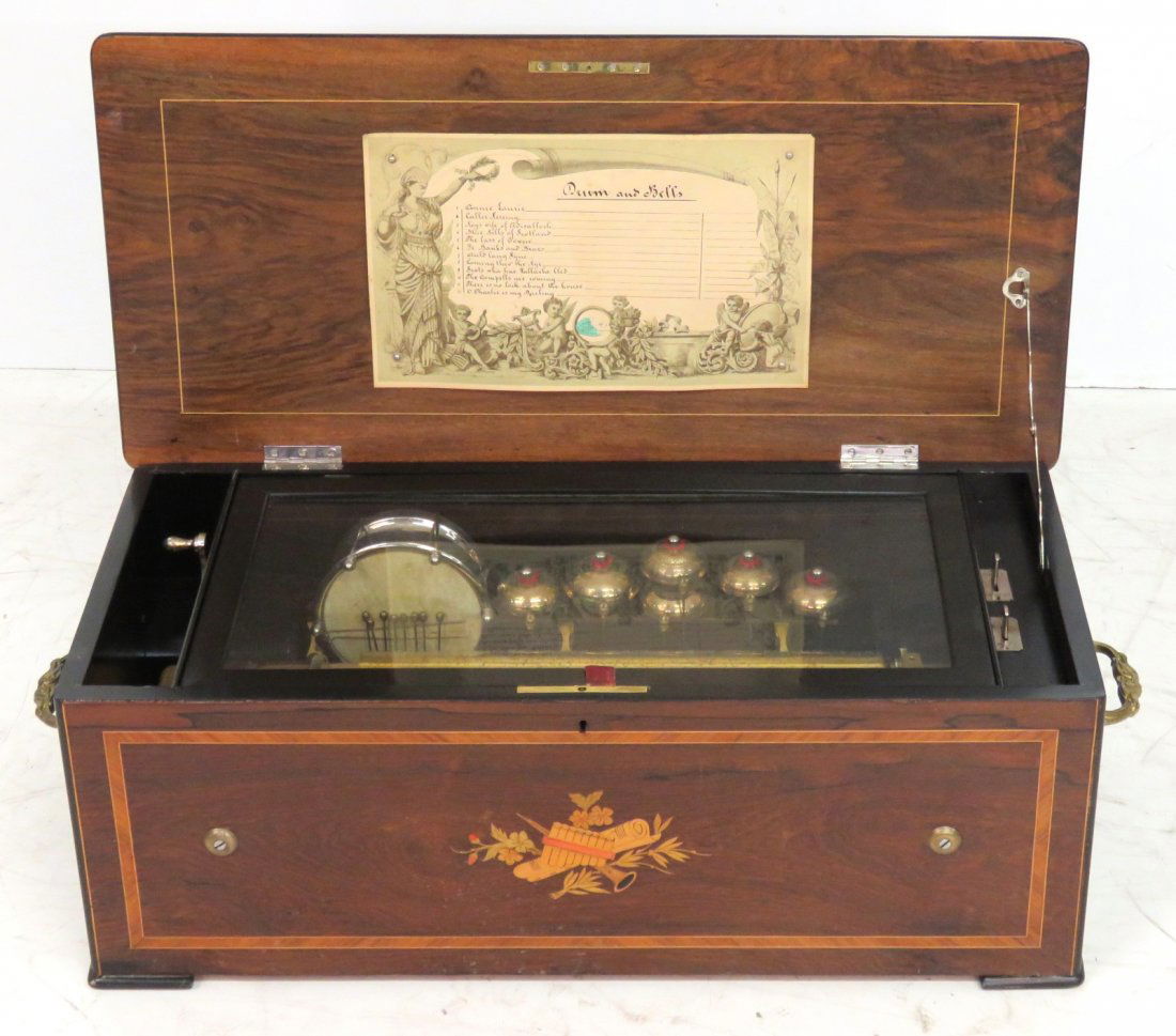 ANTIQUE CYLINDER MUSIC BOX w/ INLAID CASE (1 of 5)