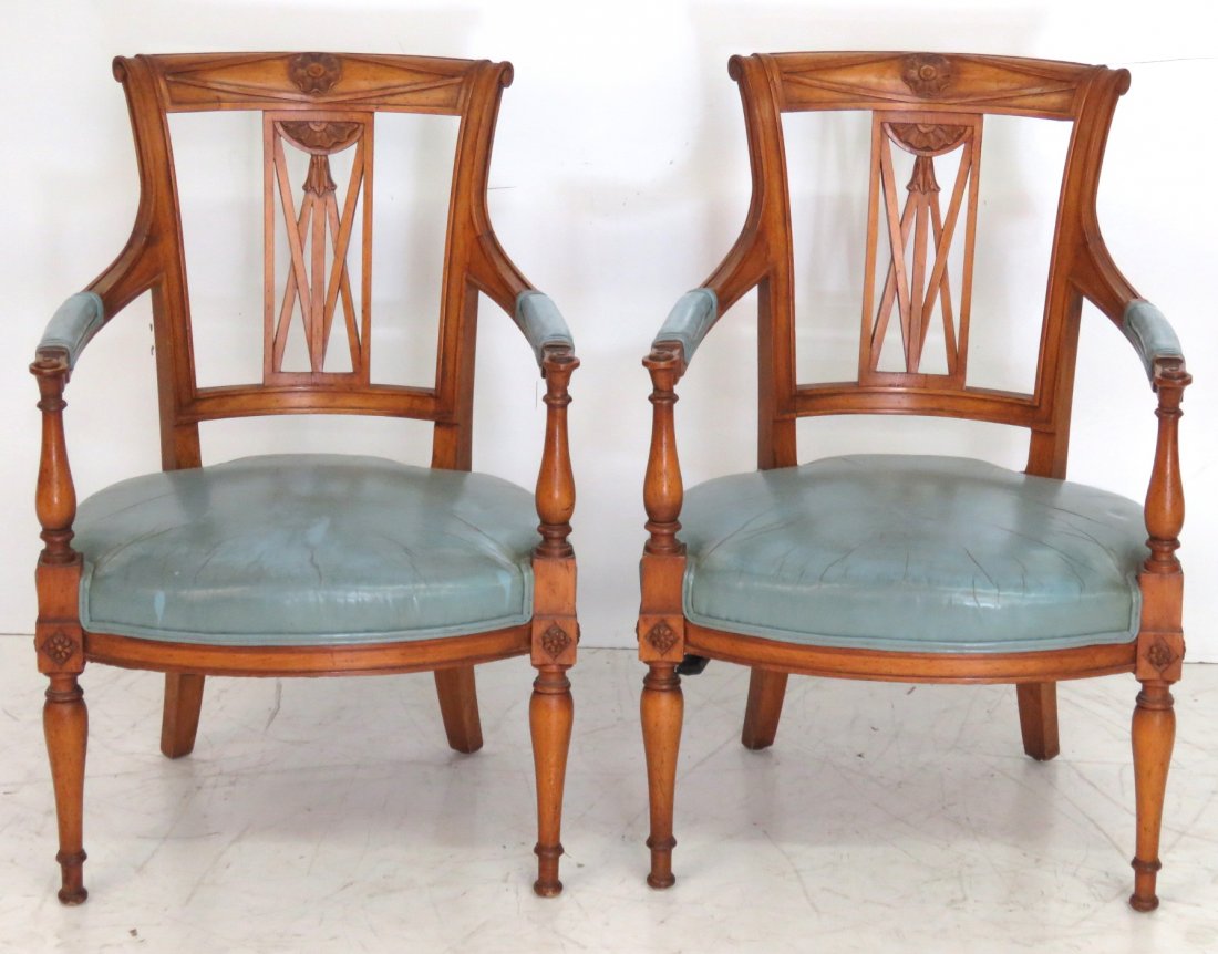 Pair DIRECTOIRE STYLE WALNUT FAUTEUILS (1 of 6)