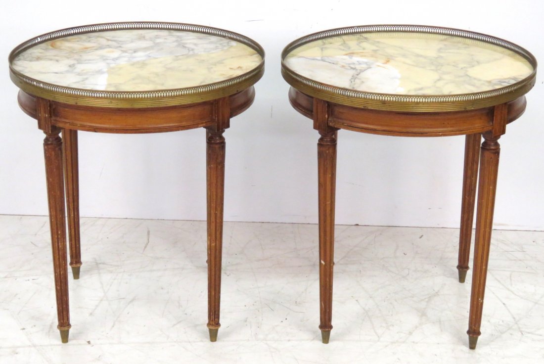 PAIR LOUIS XVI STYLE MARBLETOP BOUILLOTTE TABLES (1 of 4)